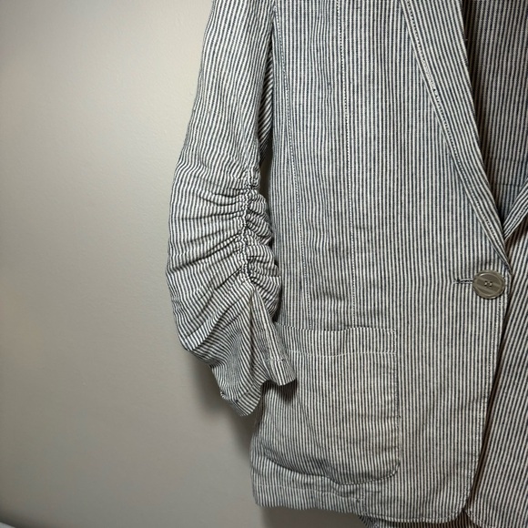 Max Studio Womens Small Striped Blazer With Ruched Sleeves - Picture 7 of 7